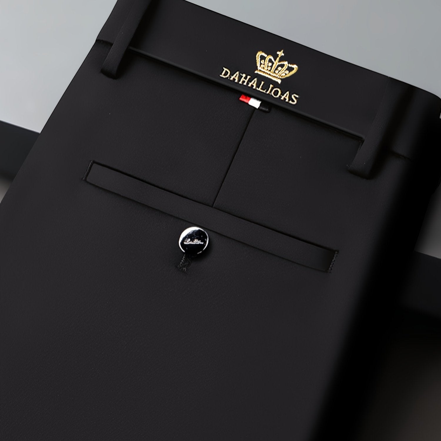 Pantalones de vestir semi-formales negros para hombre, tela elástica resistente a las arrugas, con bordado de insignia, para todas las estaciones, casual de negocios