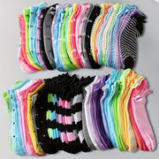 20 Pairs Women's Rainbow Low-Cut Socks with Heart Bow Stripe Prints 100% Polyester