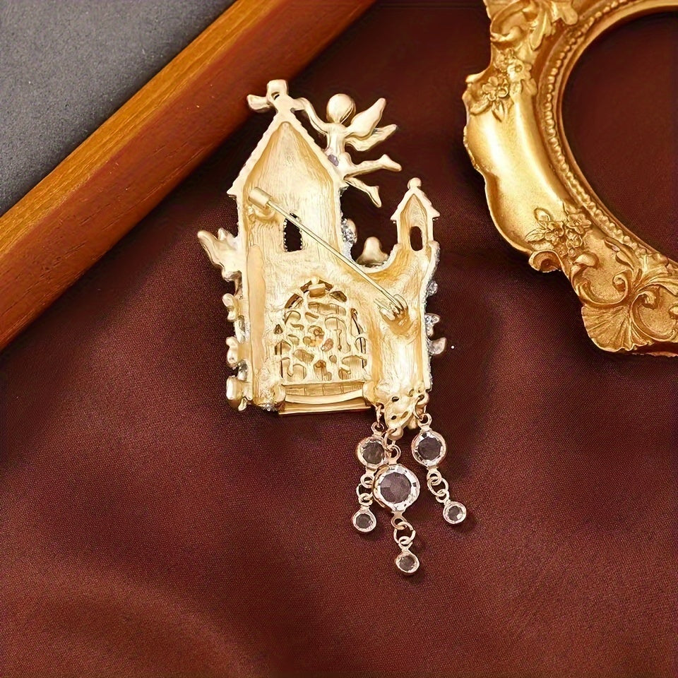Vintage Fairy Tale Castle Tassel Brooch Pin for Clothing Accessories