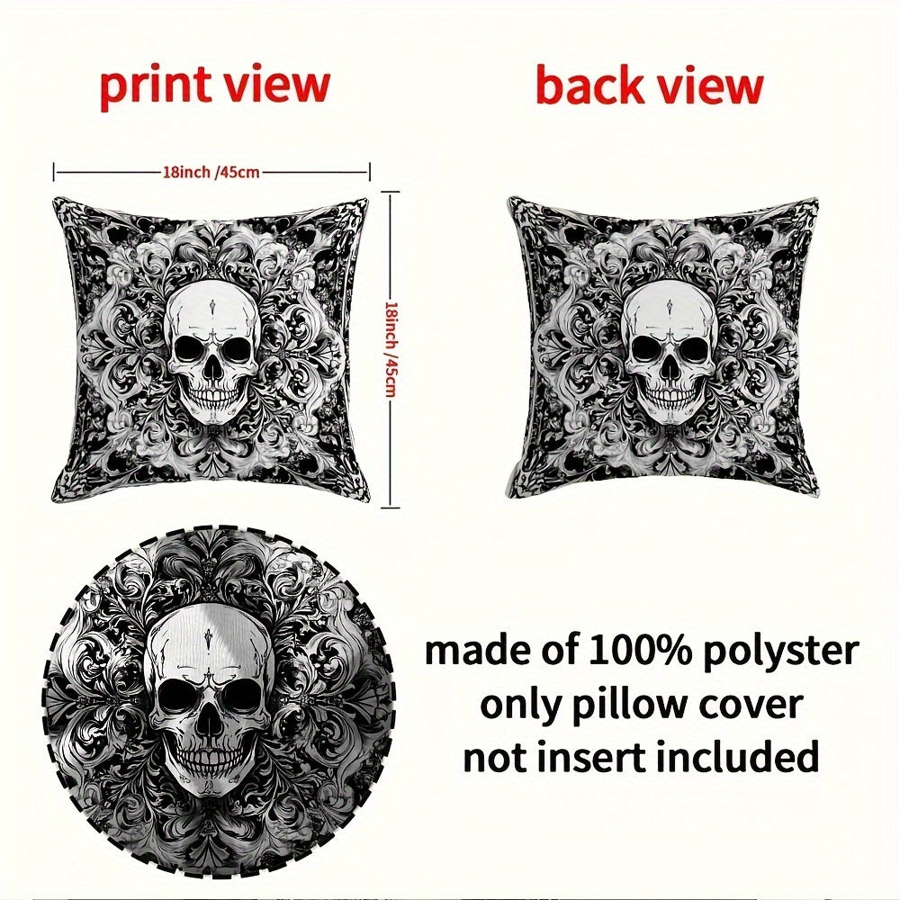 Gothic Skull Pillow Covers 4-Pack Double-Sided Print Zippered Decorative Sofa Cushions