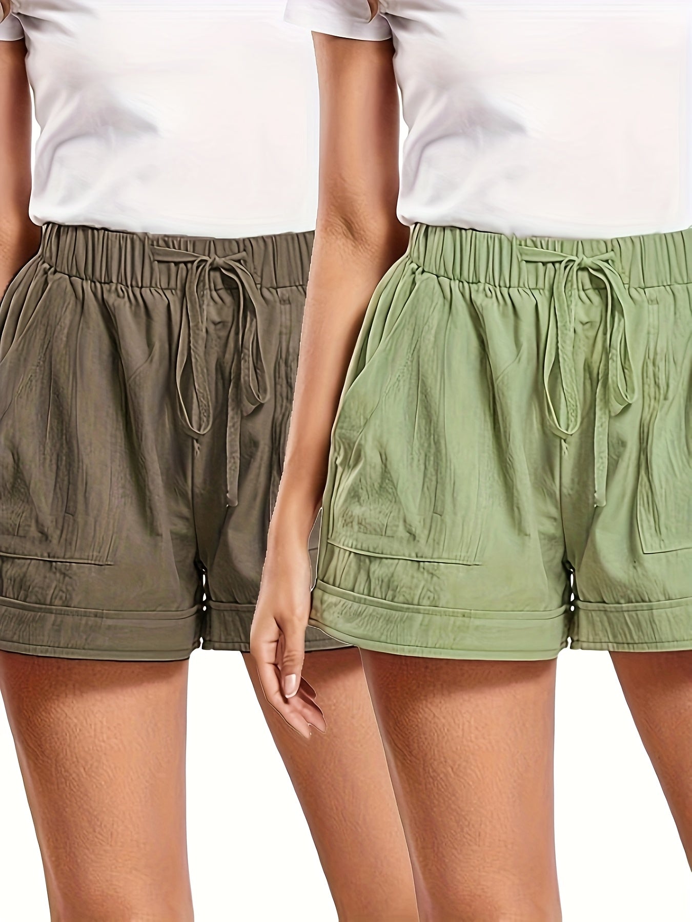 Pantalones cortos de talla grande sueltos con cordón ajustable para mujer, color negro y navy, verano de vacaciones