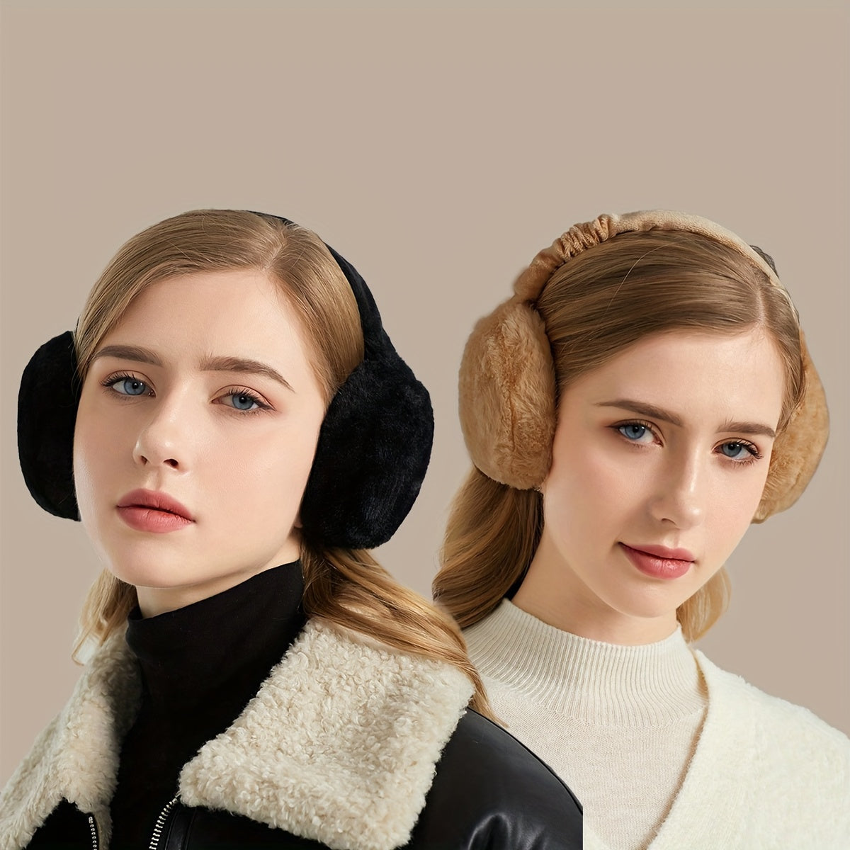 Set of 2 Women's Foldable Earmuffs in Solid Colors, Plush Warmth, Portable