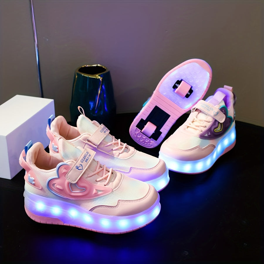 Kids' LED Light-Up Roller Skates for Boys and Girls Pink White Colorful Glow-in-the-Dark USB Rechargeable Breathable Mesh Casual Running