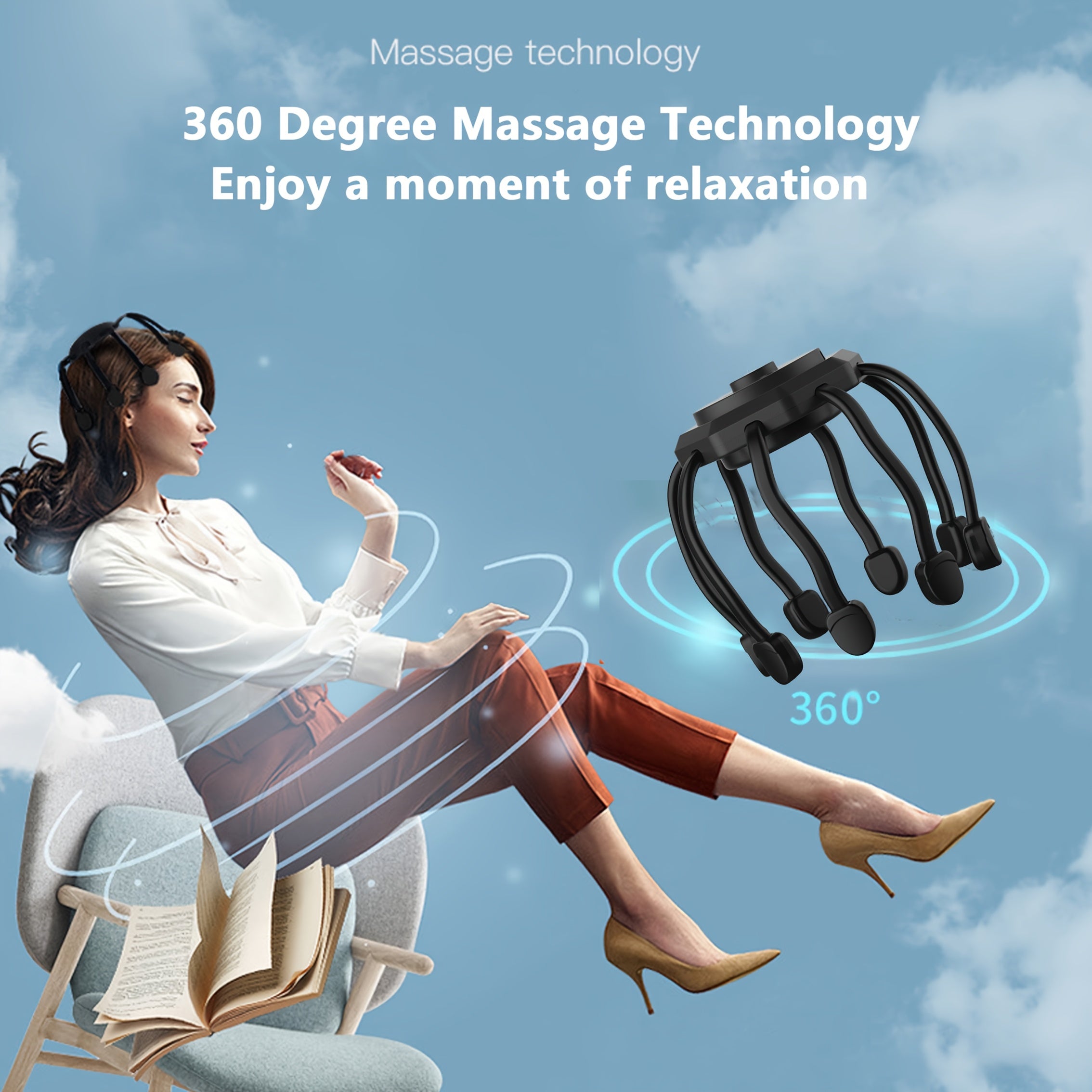Head Massager with Soft Silicone Paws USB Rechargeable Low Allergenic Plastic Multi-Touch Pressure Release