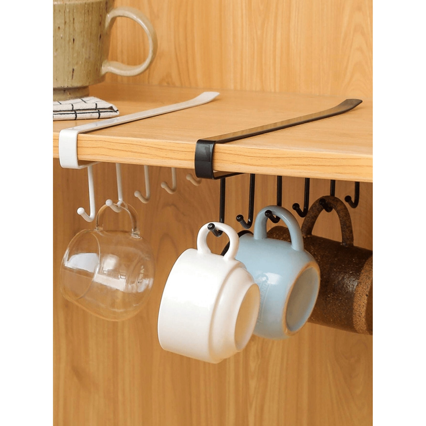 Easy-Install 6-Hook Iron Storage Rack for Kitchen Cabinets in Vibrant Colors
