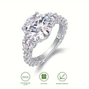 Vintage Bohemian Moissanite Engagement Ring 5 Carat Round Synthetic April Birthstone 18K Gold Plated Silver