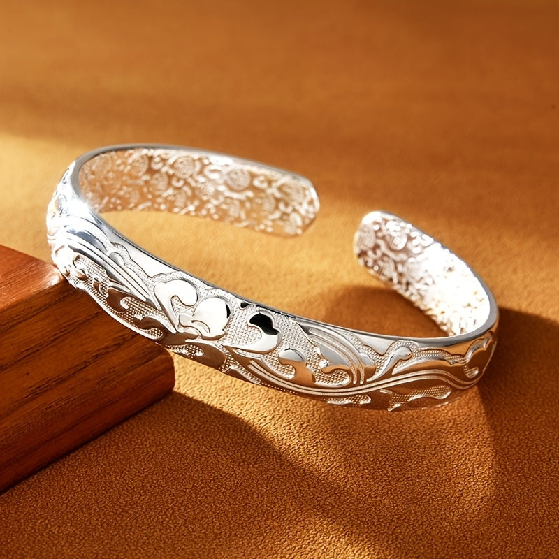 Pulsera de plata de ley con patrón floral, ajustable, joyería para regalar a mamá o novia