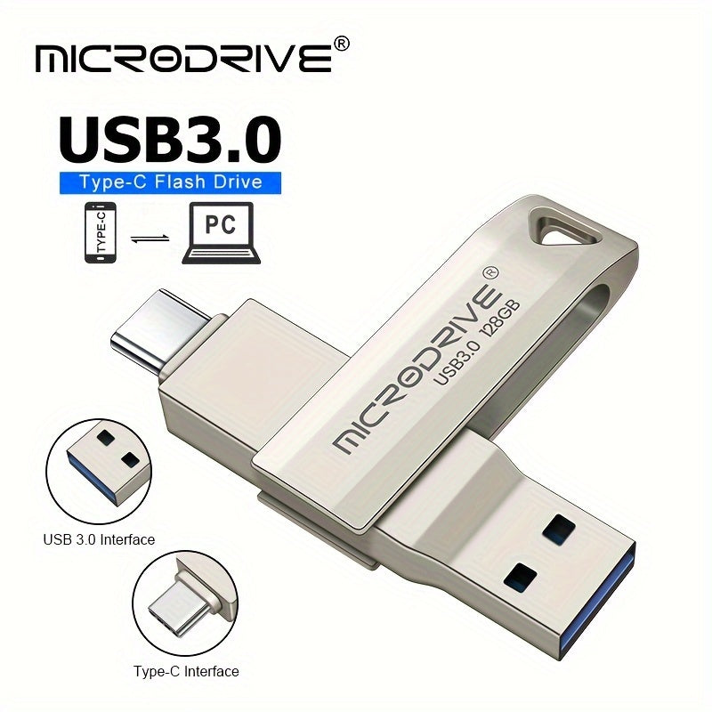 High Speed 2in1 OTG Type-C USB 3.0 Flash Drive 64GB 128GB Key Ring