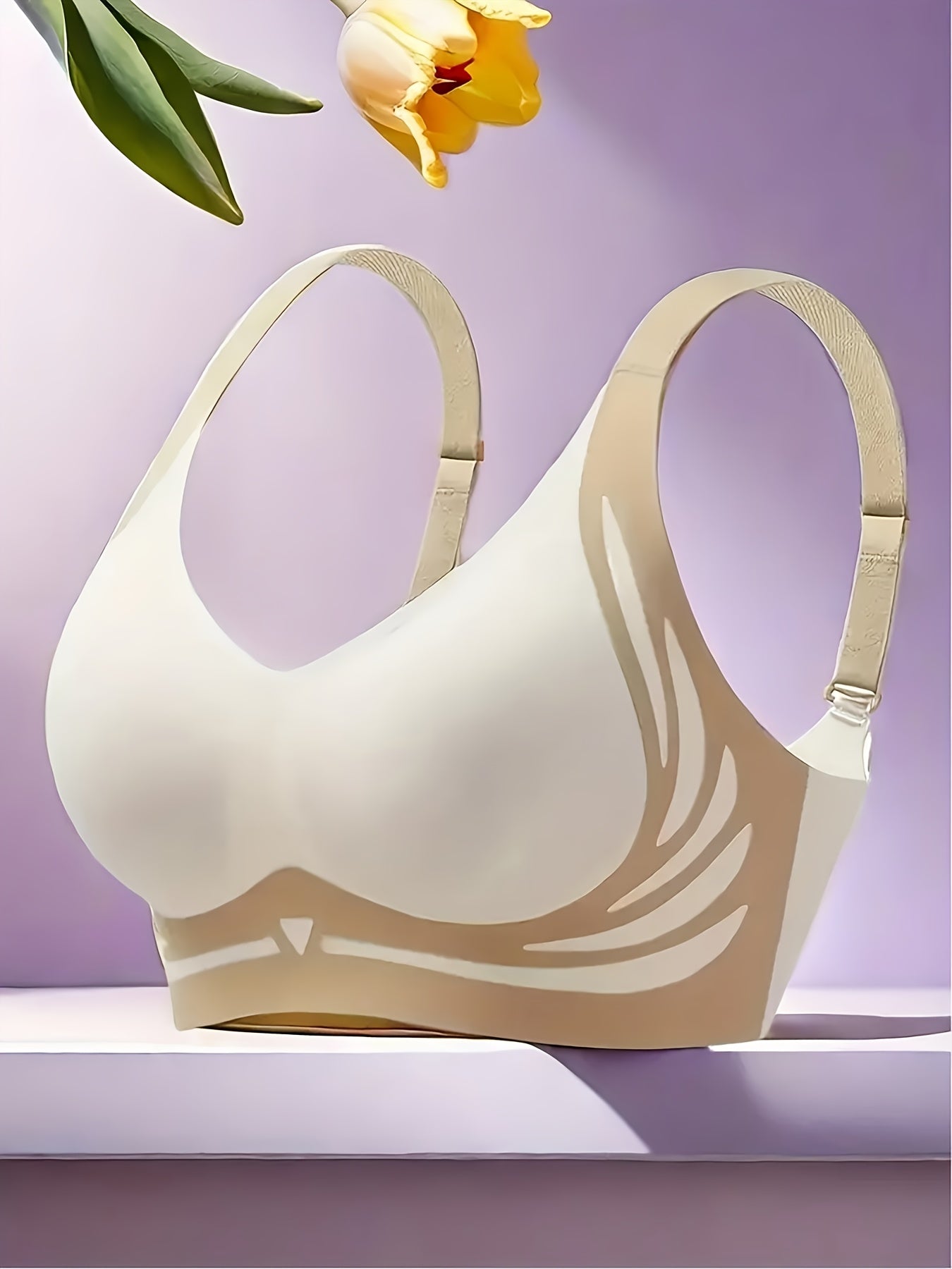Plus Size Women's Summer Seamless Bra Set with Pattern and Color Block