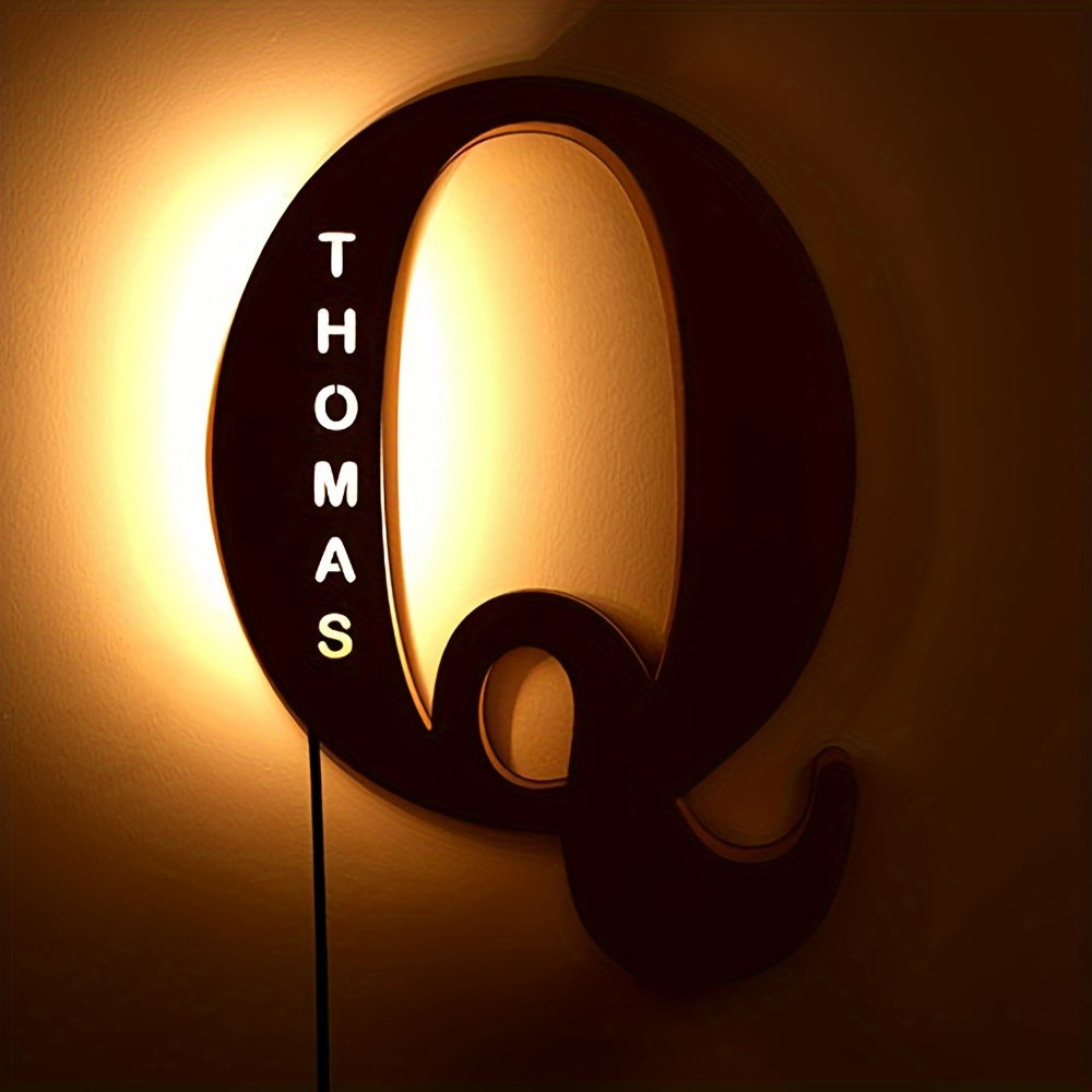 Luz nocturna de letras LED de madera personalizada para dormitorio, lámpara de pared personalizada, alimentada por USB