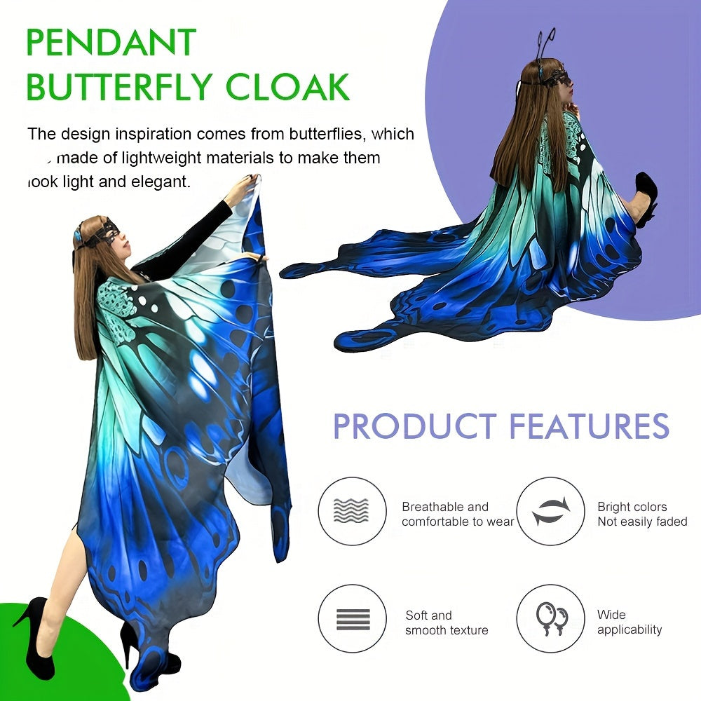 Chal de alas de mariposa para mujer, capa de hada, disfraz de Halloween, poliéster vibrante, spandex