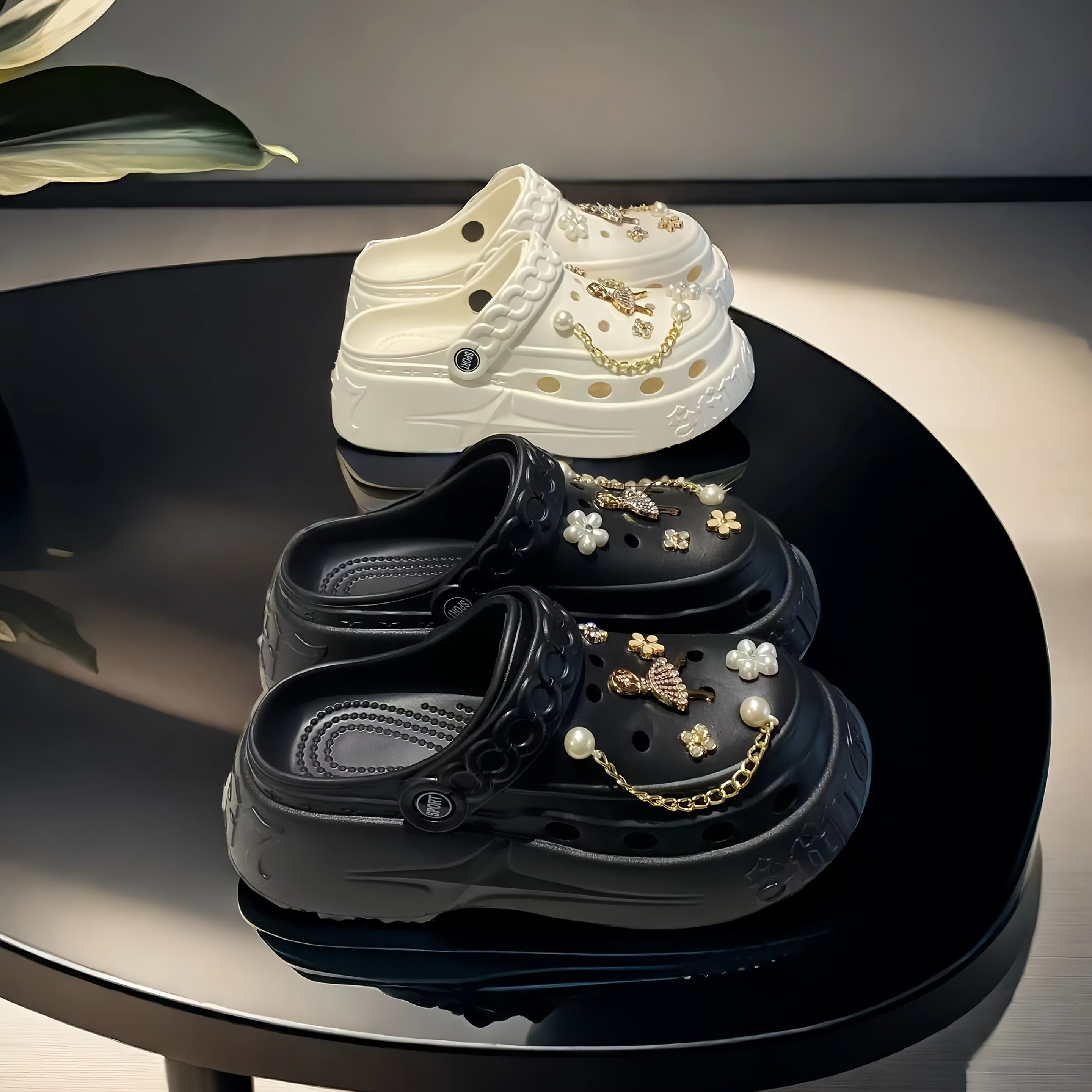 Women's Casual Sandals EVA Slip-On Platform Beach Shoes Black White