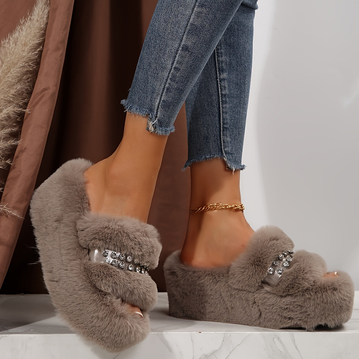 Women's Faux Fur Home Slippers Warm Indoor Shoes Lounge Wear