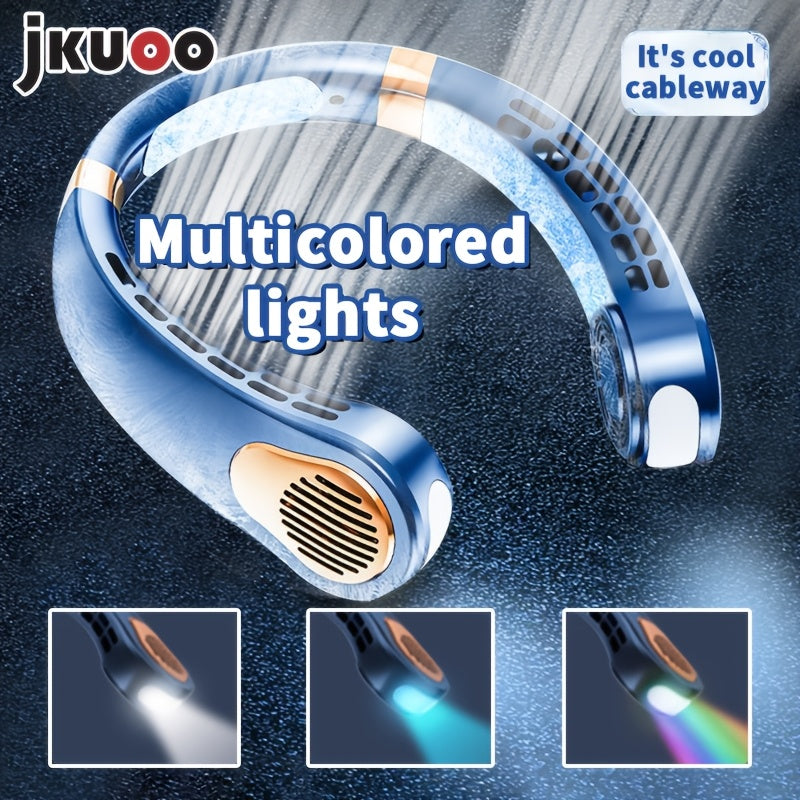 Portable USB Neck Fan with 5 Speeds, LED Lights, Digital Display