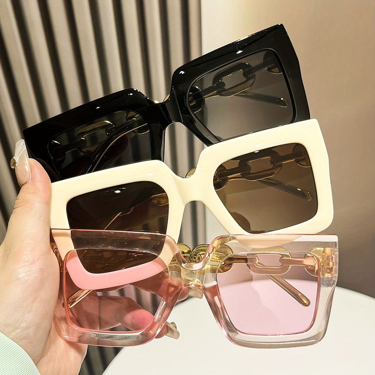 Women's Square Large Frame Glasses with Metal Chain Multicolor
