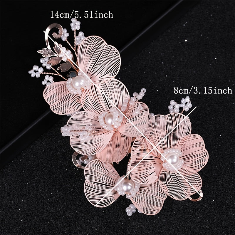 Wedding Hair Accessory for Women Faux Pearl Flower Headband Bridal Bridesmaid Party