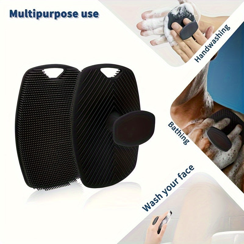 Men's Silicone Body Scrubber Exfoliating Shower Brush Non-Slip Handle Bubble-Free