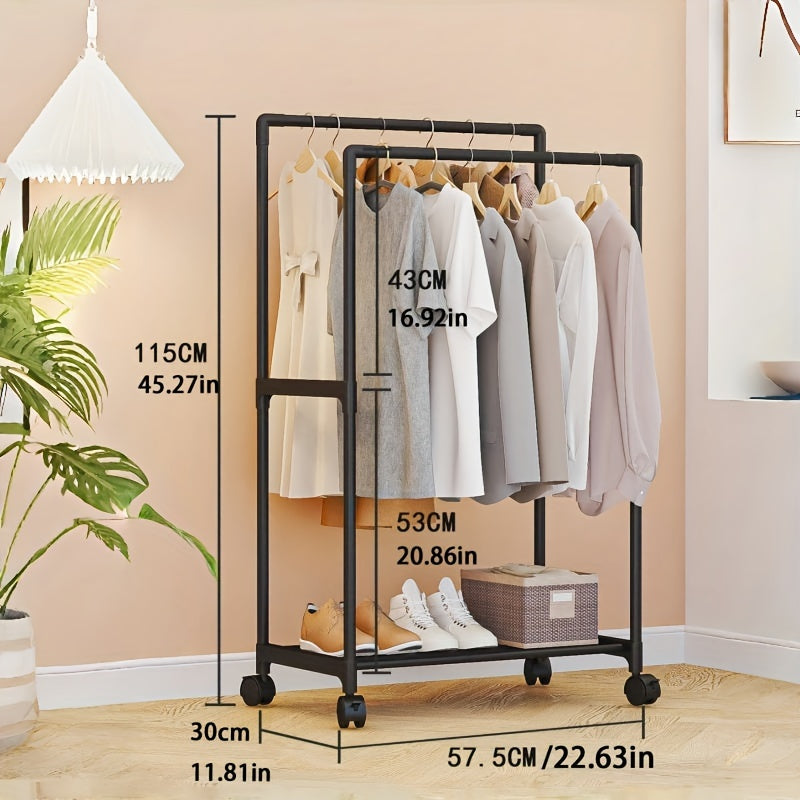 Perchero independiente con ruedas y estantes, altura de 147.98cm, organizador de ropa expandible
