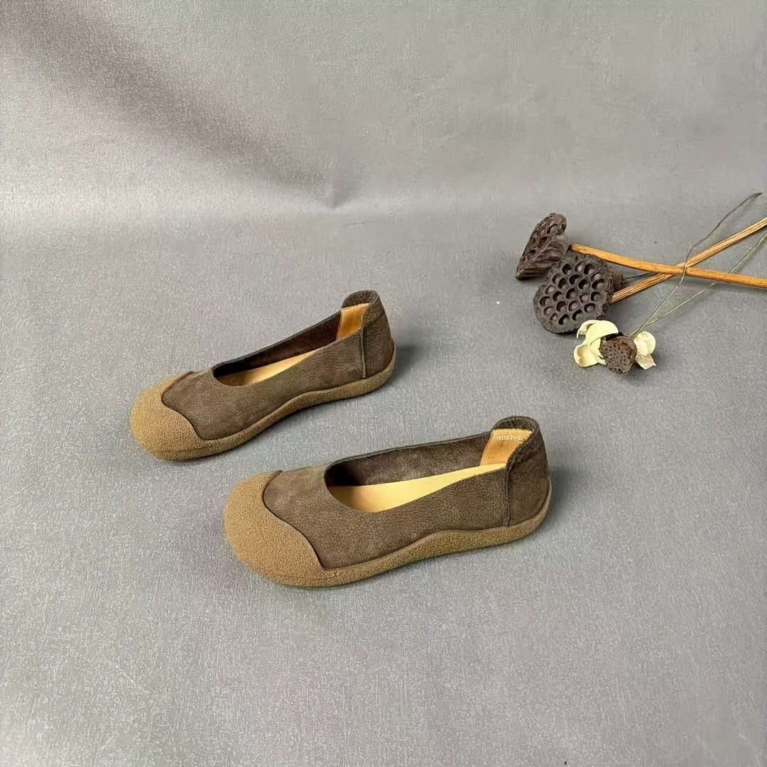 Women's Leather Oxford Shoes Casual Flats Brown Lightweight Comfortable