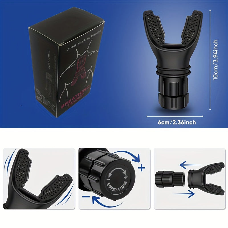 Регулируемый тренажер дыхания с сопротивлением для тренировки объема легких Черный Синий Белый