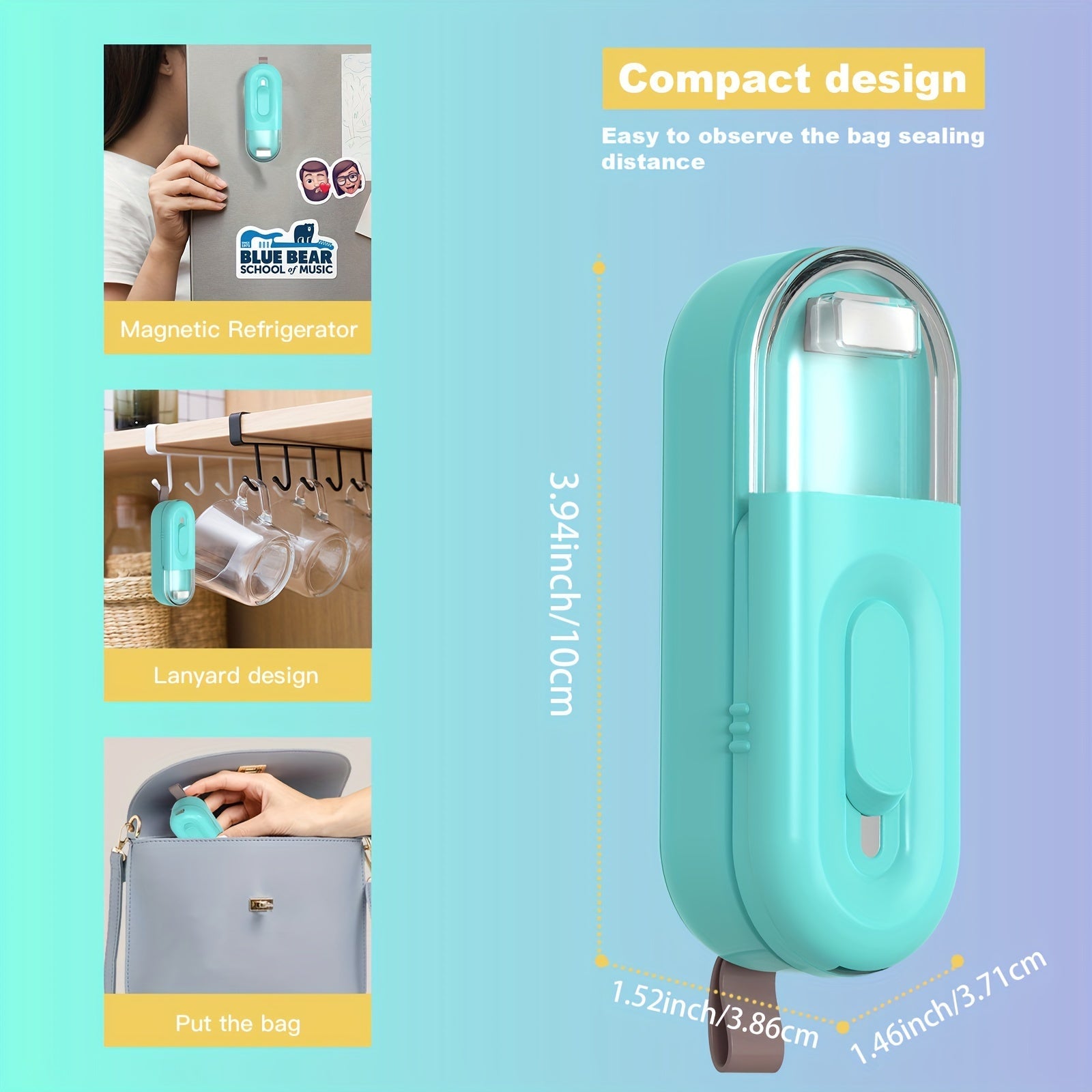 One piece Mini Vacuum Sealer with Heat Sealer and Cutter - qulay ikki birlikda portativ qurilma bo'lib, plastmassa saqlash paketlarini yopish va oziq-ovqat, yengil ovqatlar hamda pechenelarni yangi saqlash uchun ideal. Sevimli yengil ovqatlaringiz va