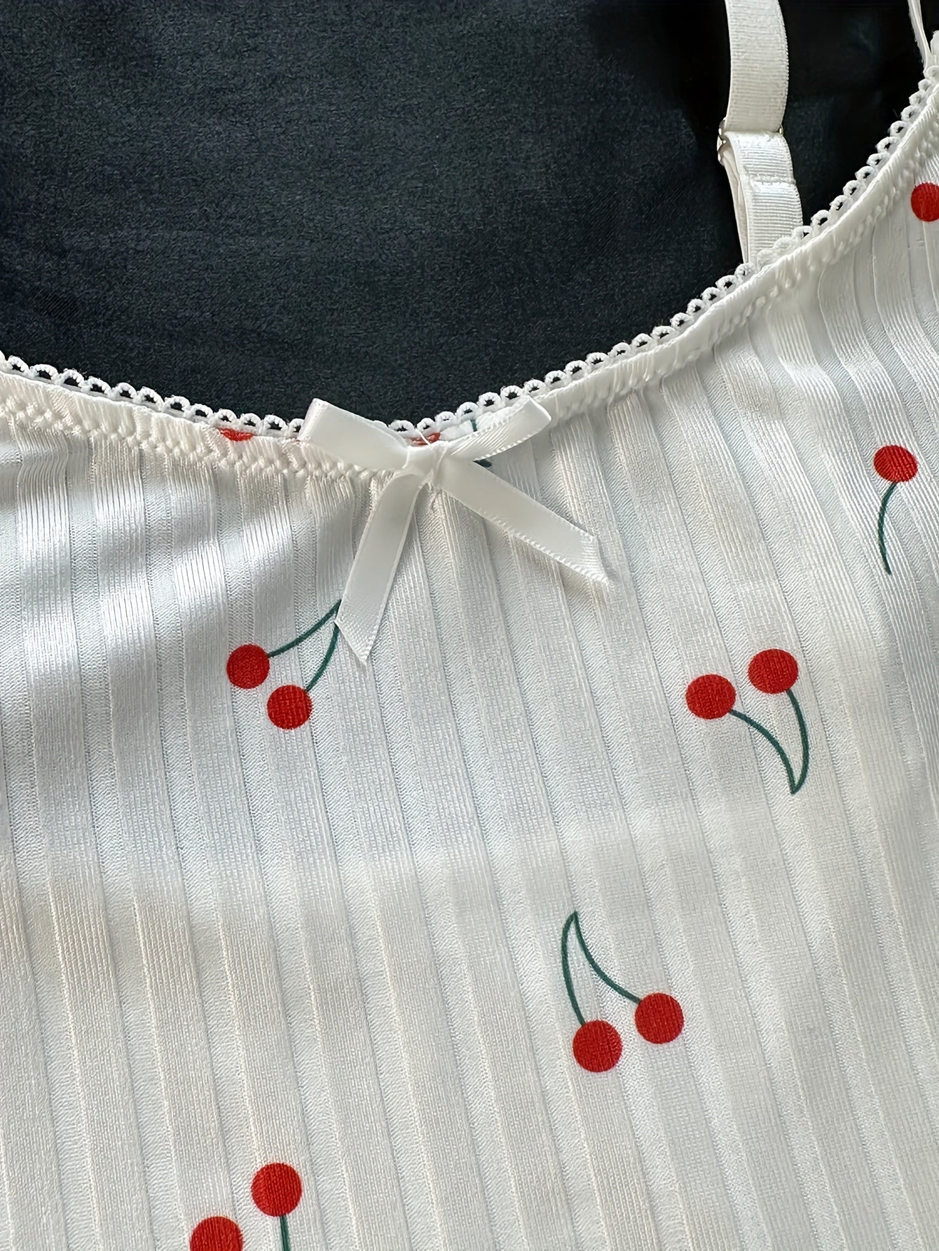 Conjunto de ropa de dormir con estampado de cerezas para mujer, top tipo camisón y pantalones cortos, ropa de descanso