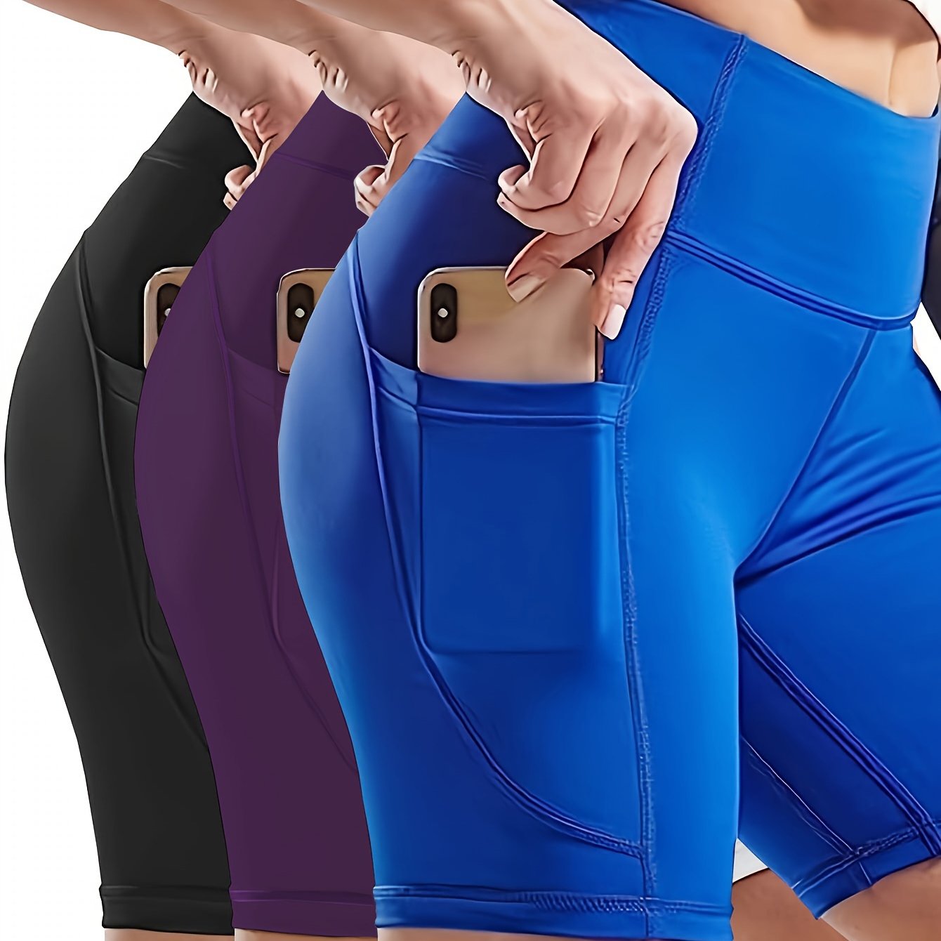 Plus Size Women's Sports Leggings Set Yoga Biker Shorts Tummy Control