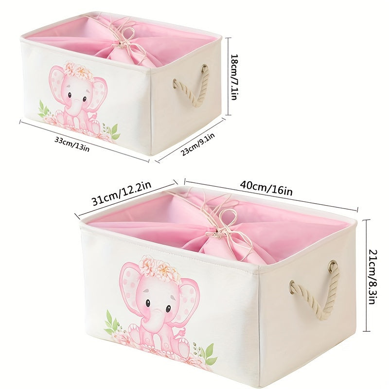 Pink Elephant Laundry Hamper and Storage Bins Foldable Textile Nursery Playroom