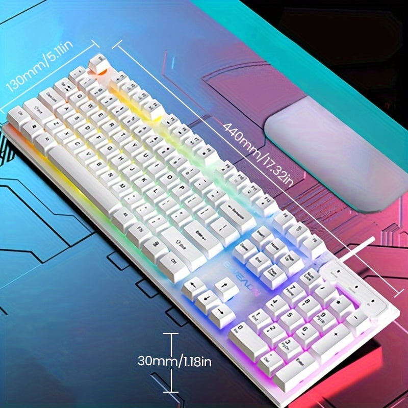Oq EWEADN GX30Z simli o'yin klaviaturasi, LED kamalak yoritgichli, 104 tugma, mexanik his, raqamli tugmalar, o'yin va ofis uchun Windows noutbuk PC da.