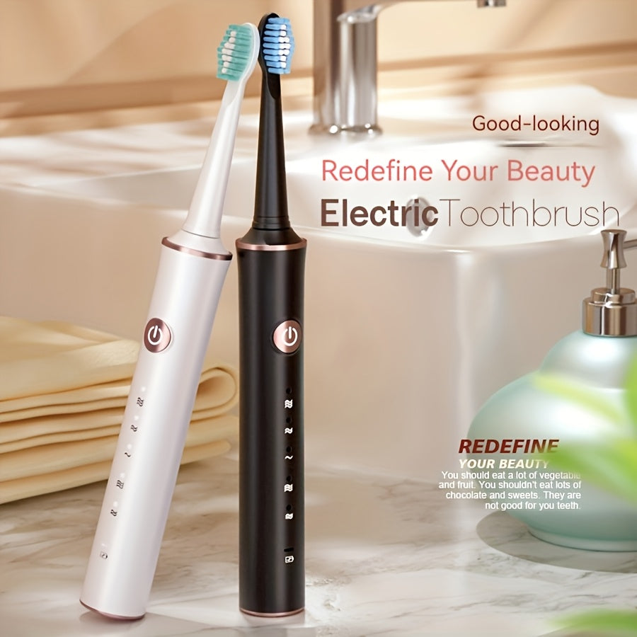 Electric Toothbrush Set with 4 Soft Brush Heads, 5 Modes, Long Battery