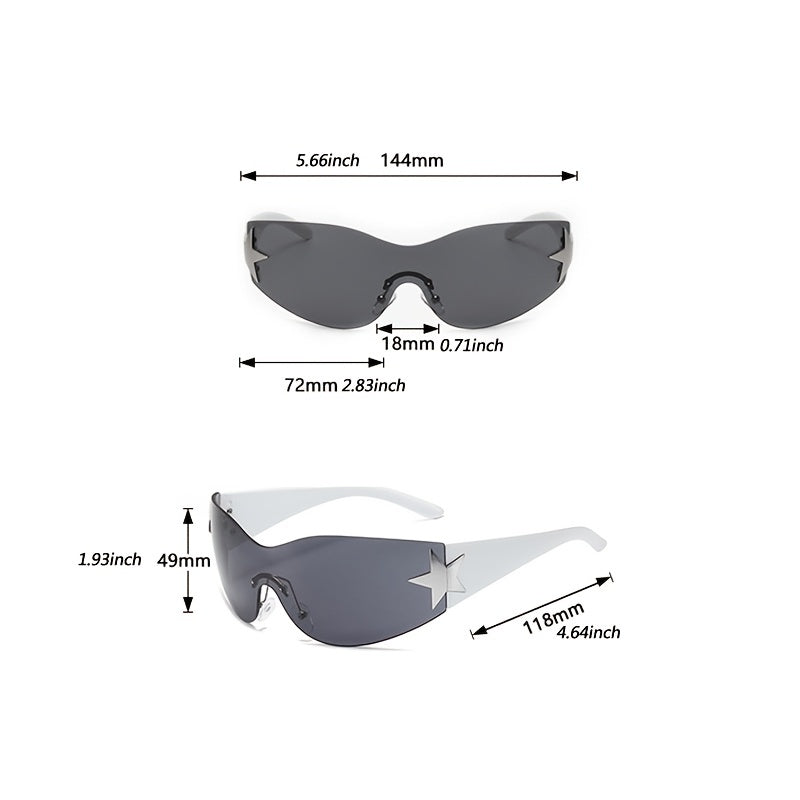 Безободковые очки с деталями в виде пентаграммы и градиентной оберткой в стиле Y2K для панк-моды