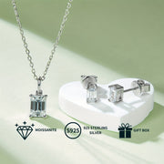 Elegant Moissanite Jewelry Set with Pendant Necklace and Stud Earrings 925 Silver Plated