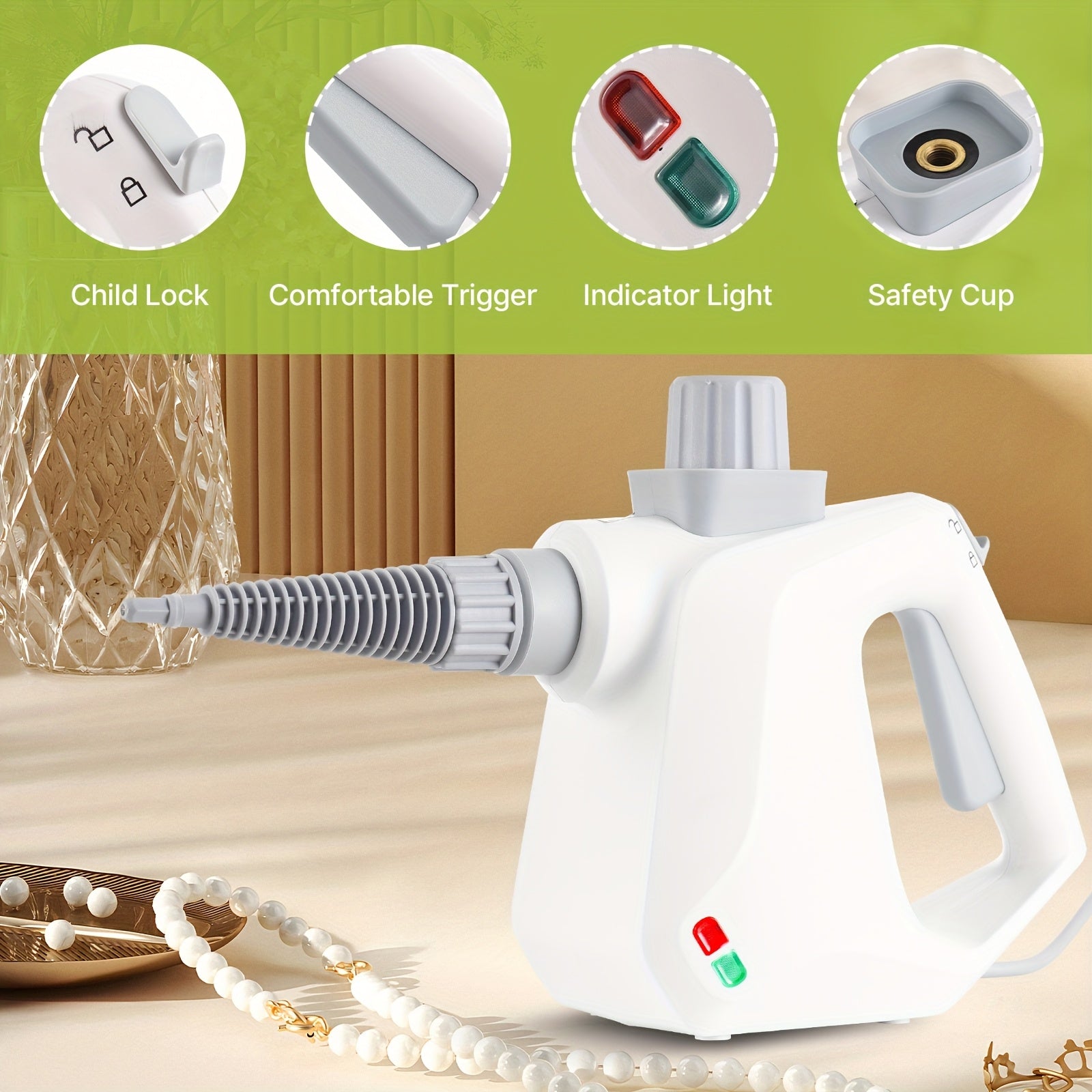 9 ta aksessuar bilan qo'lga olinadigan bug' tozalagich, oshxona va divan tozalash uchun.