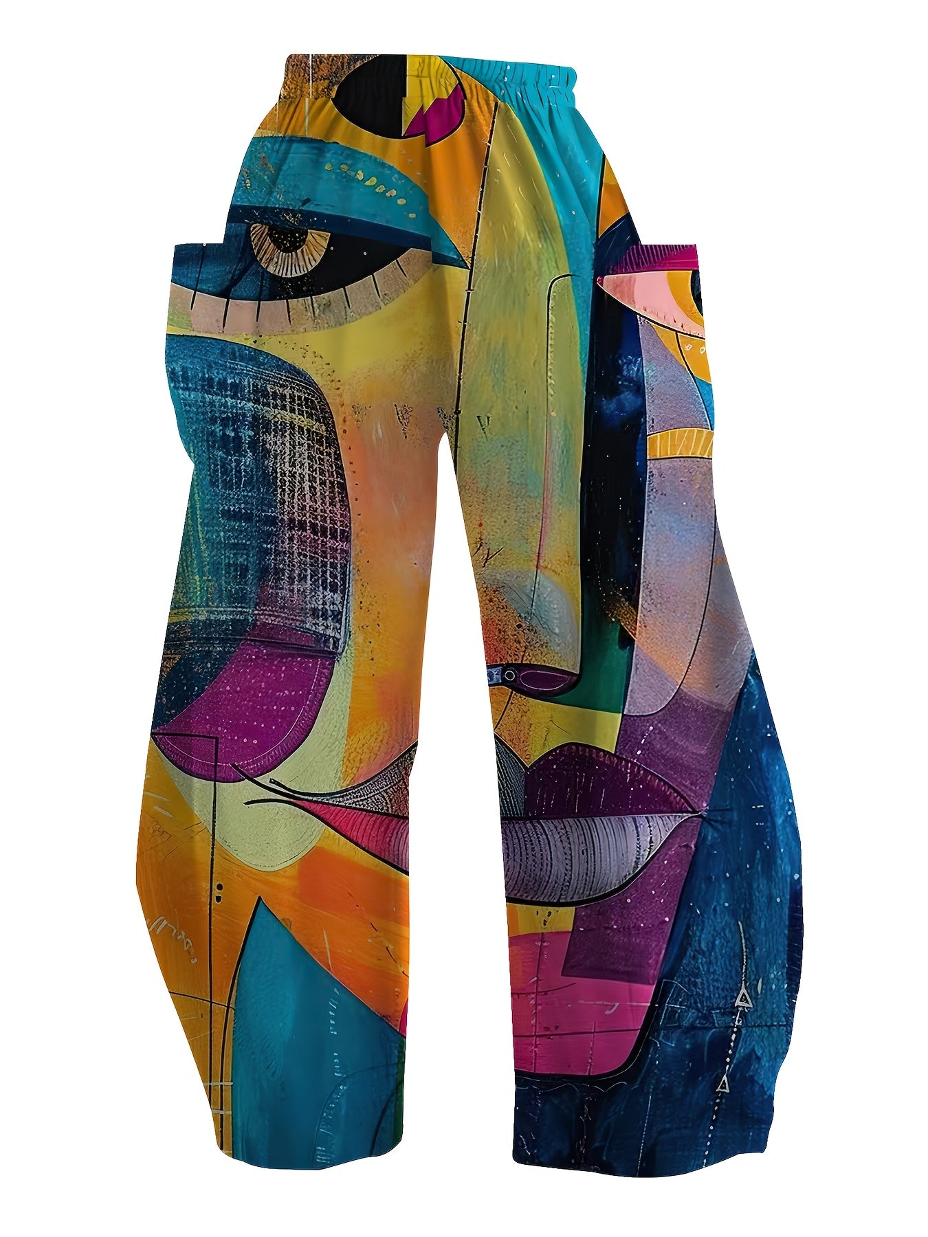 Women Wide Leg Palazzos 3D Print Polyester Casual Pants with Pockets