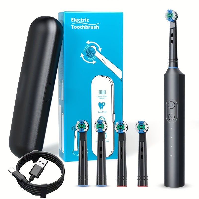 Kattalar uchun elektr tish cho'tkasi, 4 ta cho'tka boshli, 3 ta rejim, 2 daqiqalik taymer, USB zaryadlash