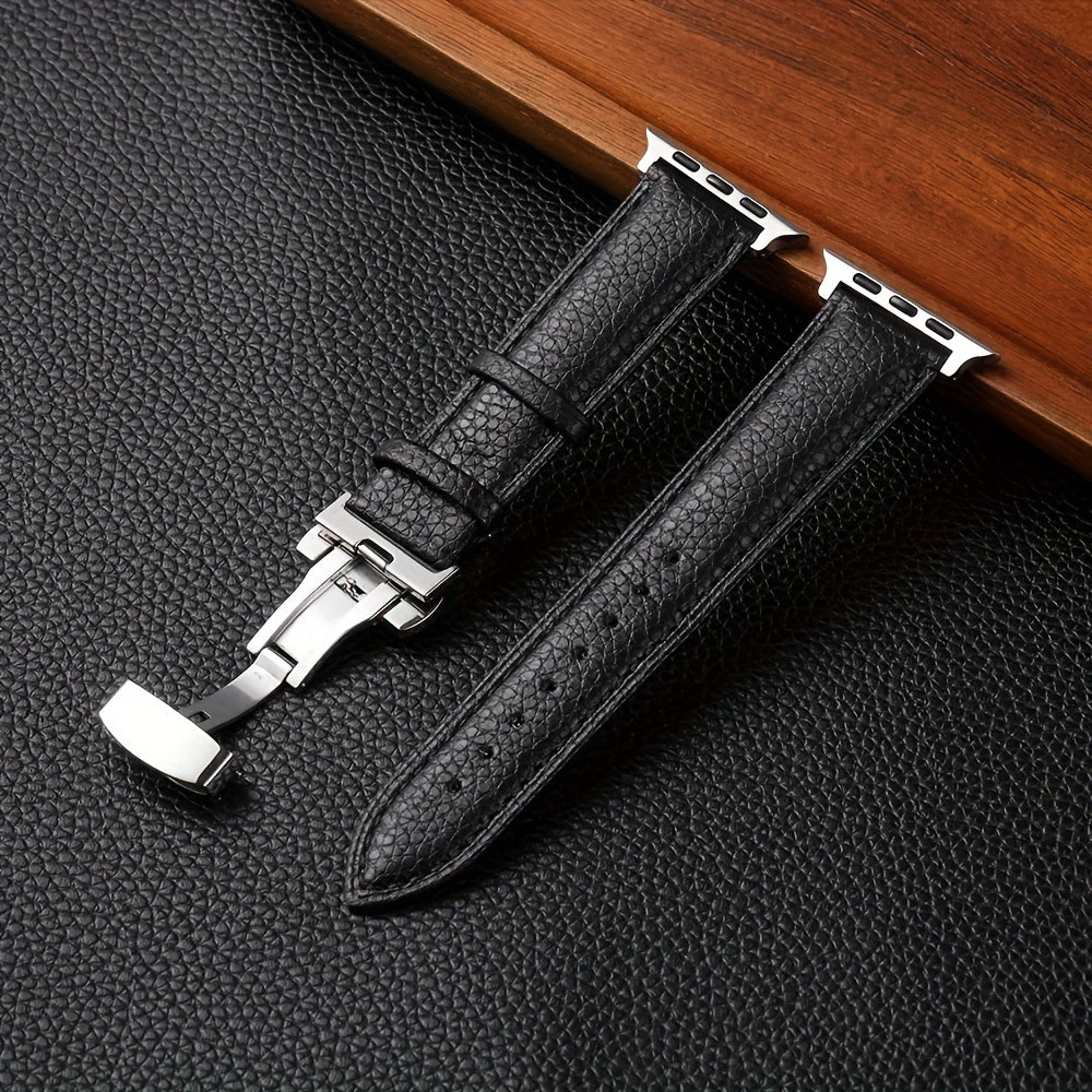 Litchi Pattern Synthetic Leather Watch Band for Apple Watch 38mm 45mm