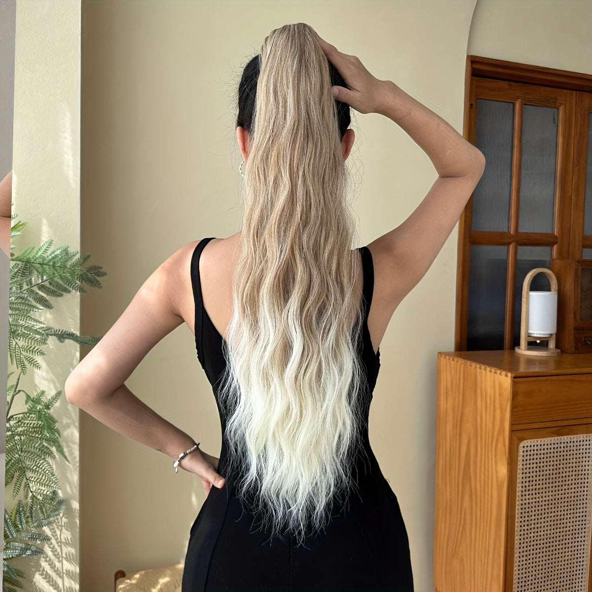 Women's 24-Inch Long Wavy Synthetic Ponytail Extension Drawstring Deep Wave