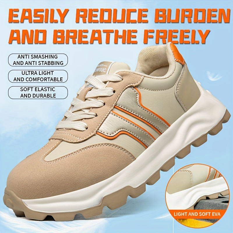 Women's Breathable Safety Sneakers Anti-Smash Puncture Comfort Beige Orange