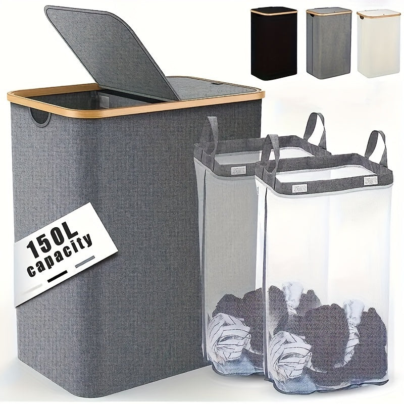 Large Laundry Hamper with Lid and Detachable Bags for Clothes Storage in Laundry Rooms and Dorms