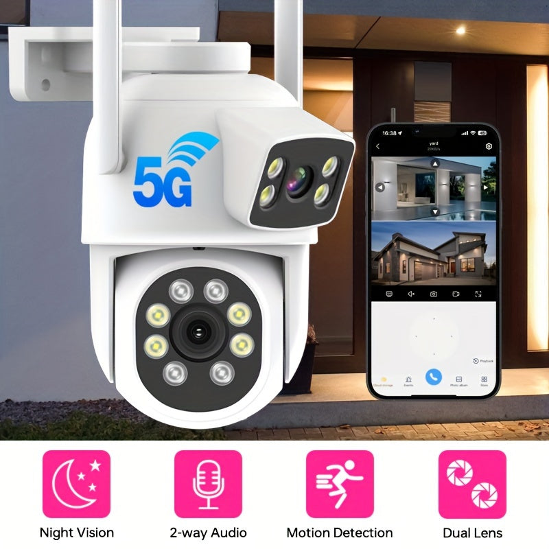 Dual Lens Security Camera with Auto-Tracking and Color Night Vision for Home Surveillance