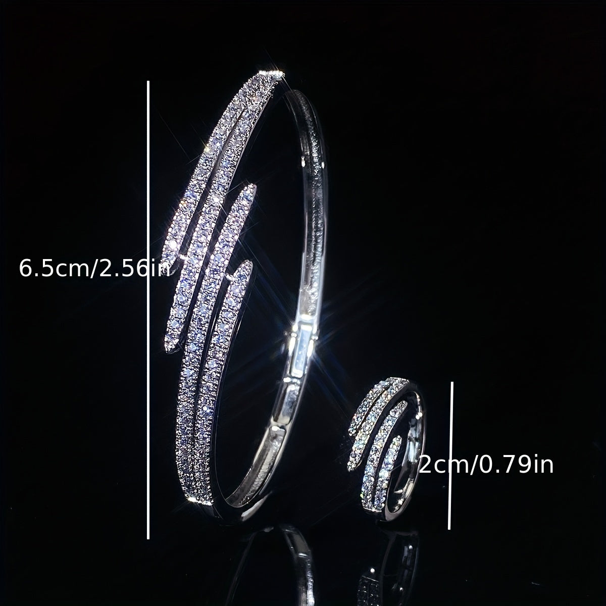Women's Bracelet Ring Set with Hollow Double-Row Micro-Set Zirconia Claw Chain