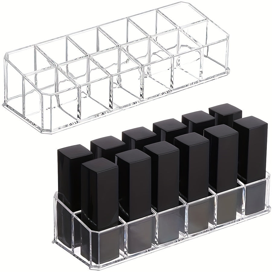 Clear Lipstick Organizer 12 Compartments Plastic Makeup Storage for Bathroom Countertop