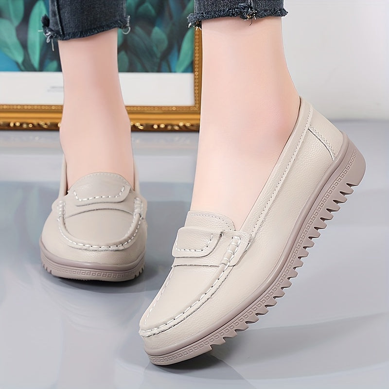 Women Slip-On Loafers Comfortable Non-Slip Casual Shoes Beige Black
