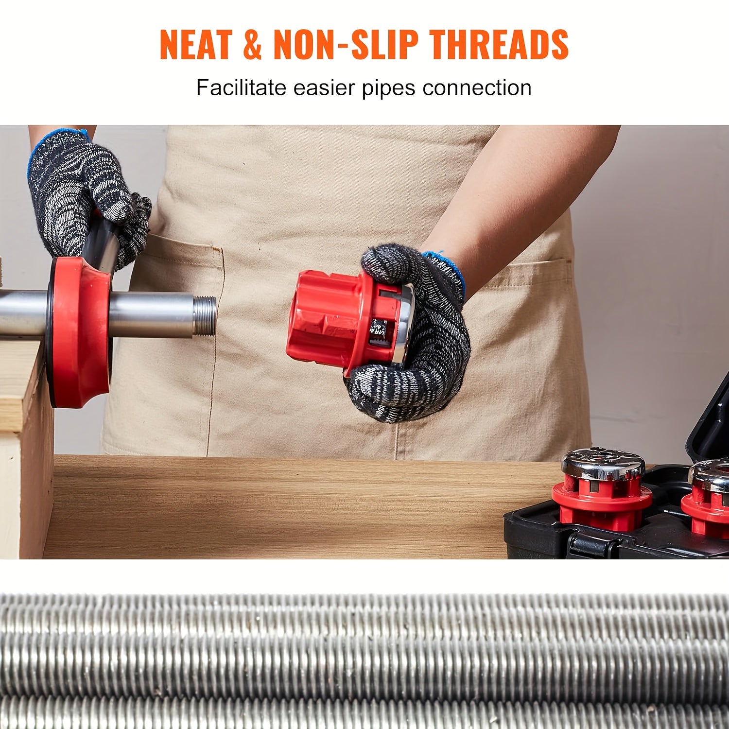 1/2", 3/4" va 1" NPT quvurlari uchun 3 ta die bilan saqlash qutisidagi Bir to'plam ratchet quvur ipini kesish to'plami [Qizil quti]