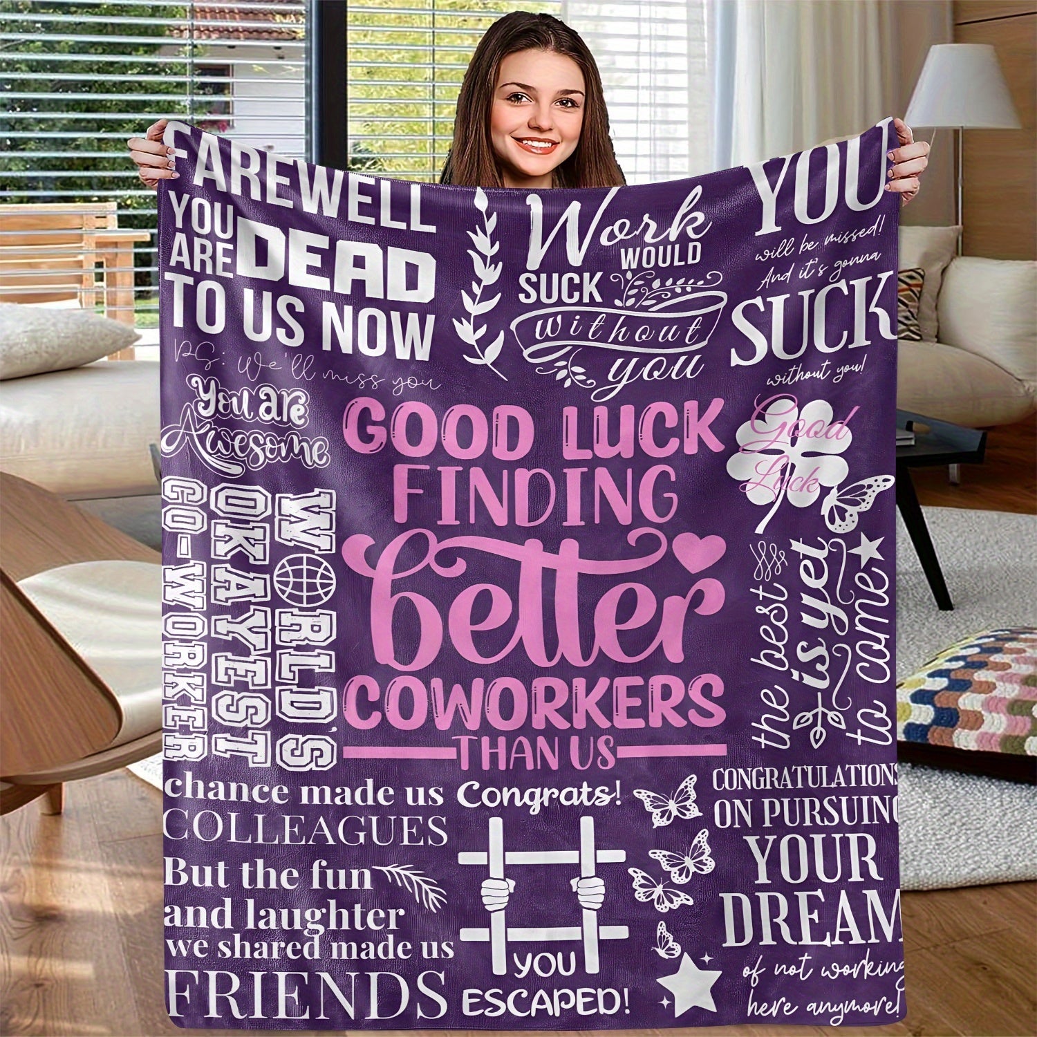 Polyester Flannel Throw Blanket for Colleagues Purple Digital Print Soft Gift