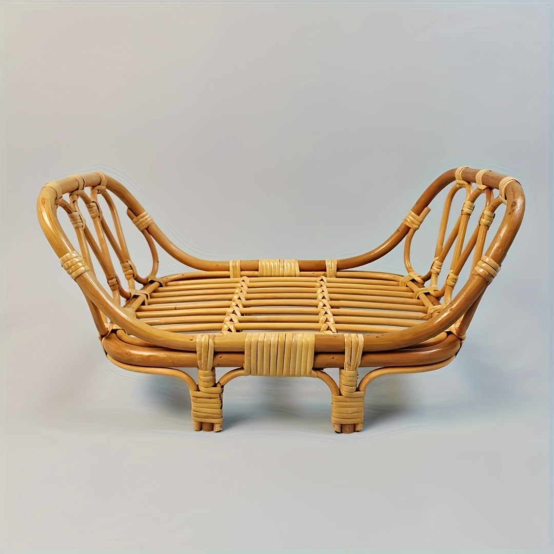Kids Photography Props Rattan Bed and Chair Set for Studio Sessions Ginger Yellow