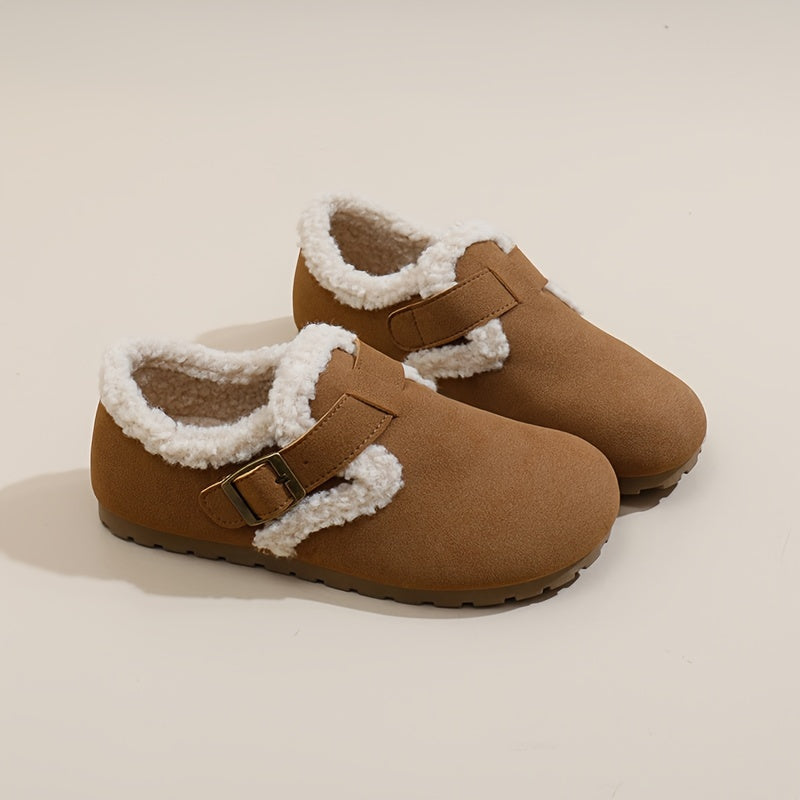 Women's Flannel-Lined Ankle Booties Casual Flat Heel Buckle Closure