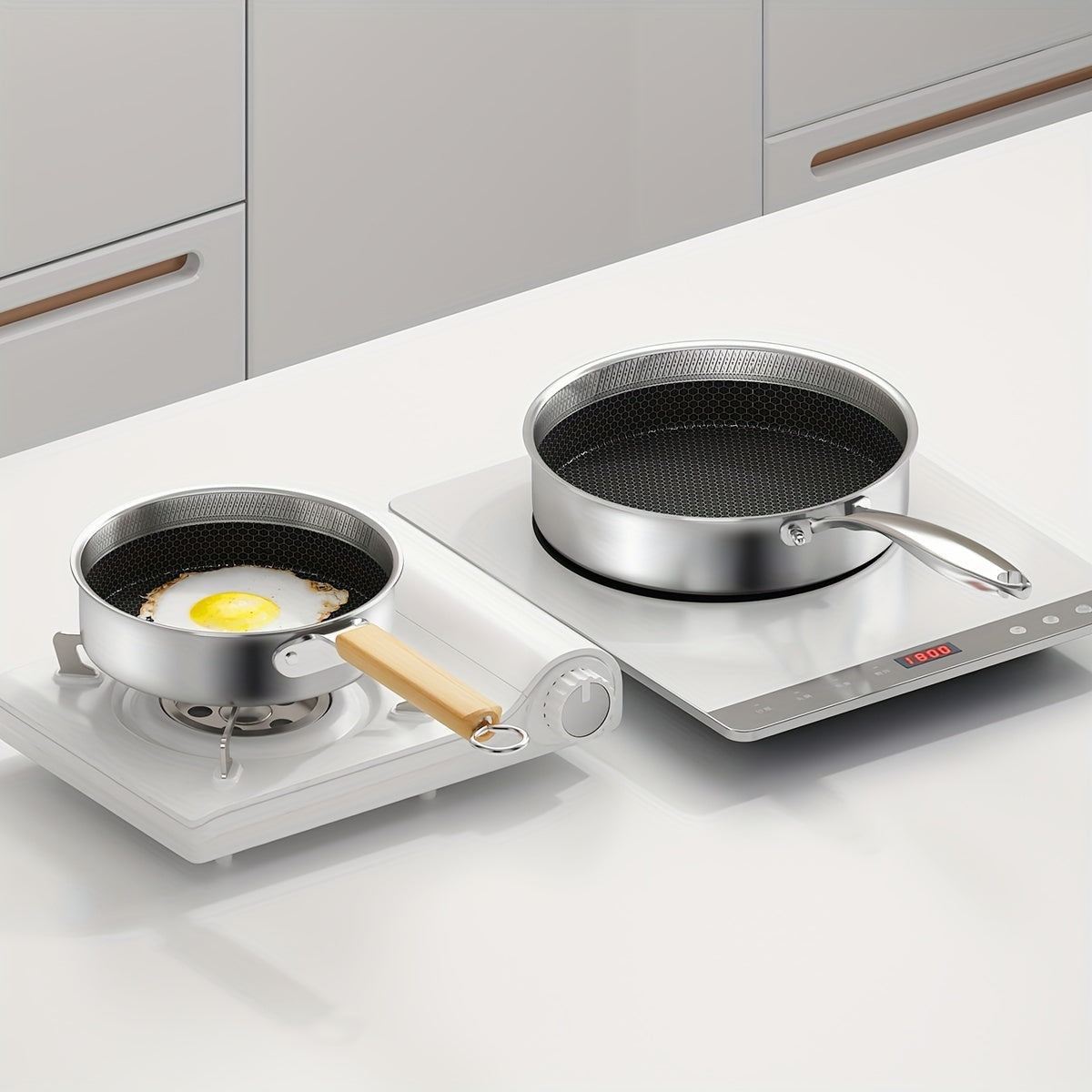 Stainless Steel Sauté Pan Non-Stick Honeycomb Surface Dishwasher Safe Induction Compatible