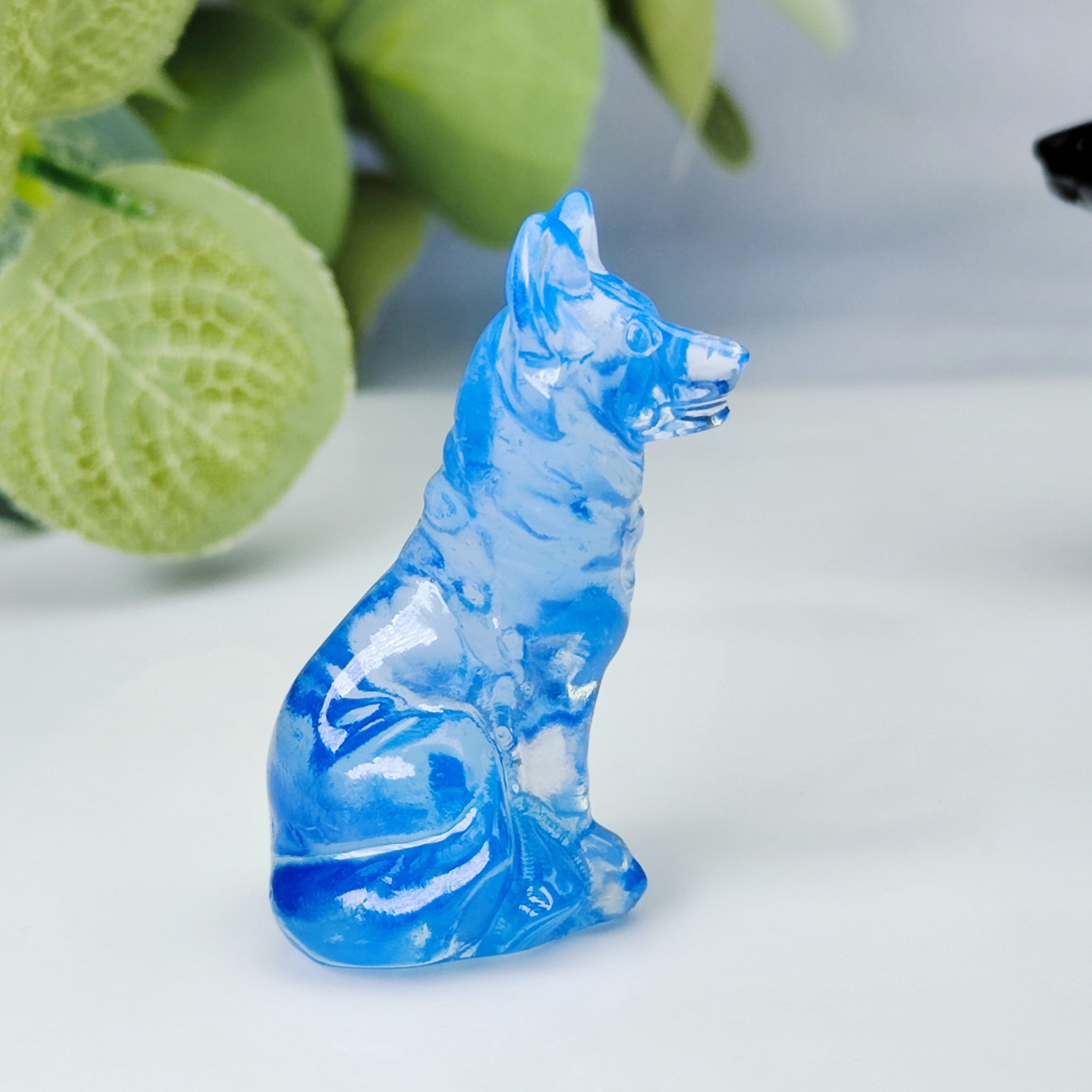 Kristall bilan oymali Bo'ri figuriya, uy bezaklari va sovg'alar uchun hayvon skulpturasi