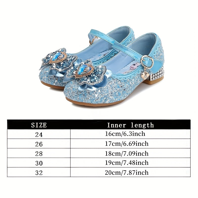 Girls Glittery High Heel Shoes with Pink and Blue Sparkling Embellishments